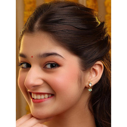 Ruby Raang Studio Diamond Pearl Kundan Dangling Earrings