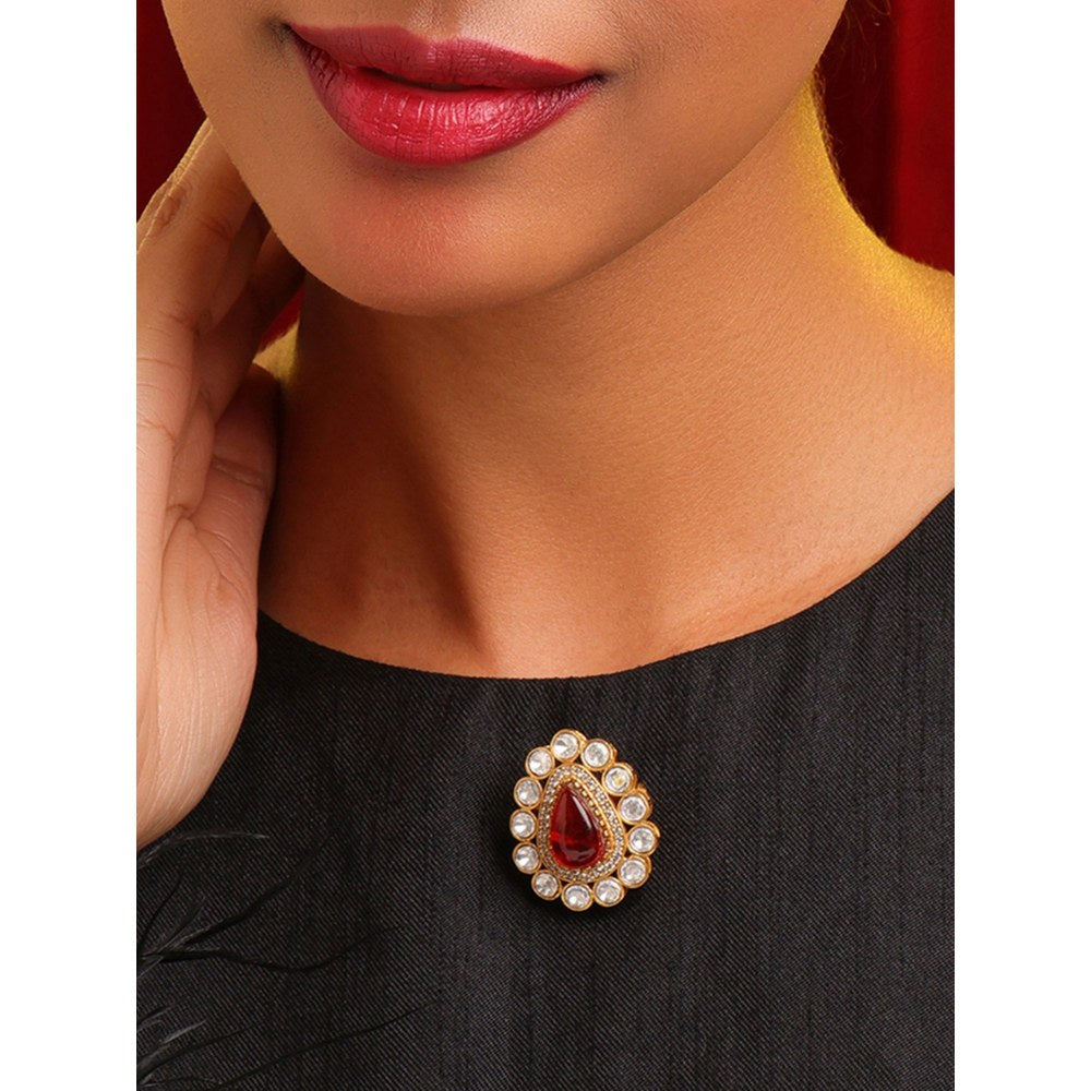 Ruby Raang Studio Red Teardrop Brooch