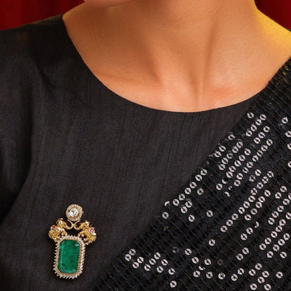 Ruby Raang Studio Regal Green Brooch