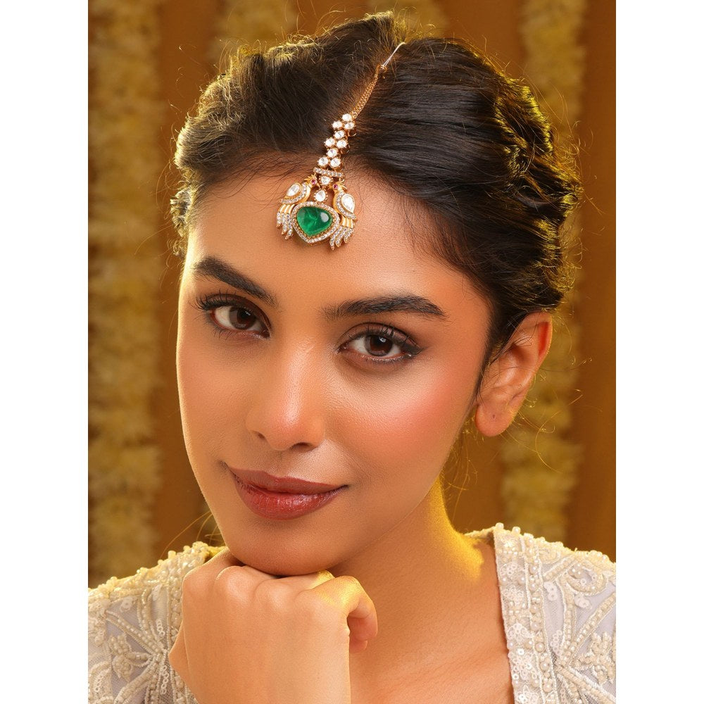 Ruby Raang Studio Heart Kundan Maang Tikka