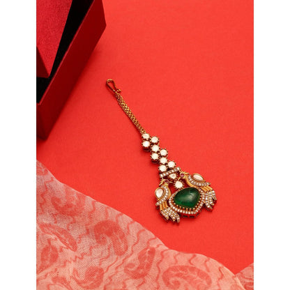 Ruby Raang Studio Heart Kundan Maang Tikka