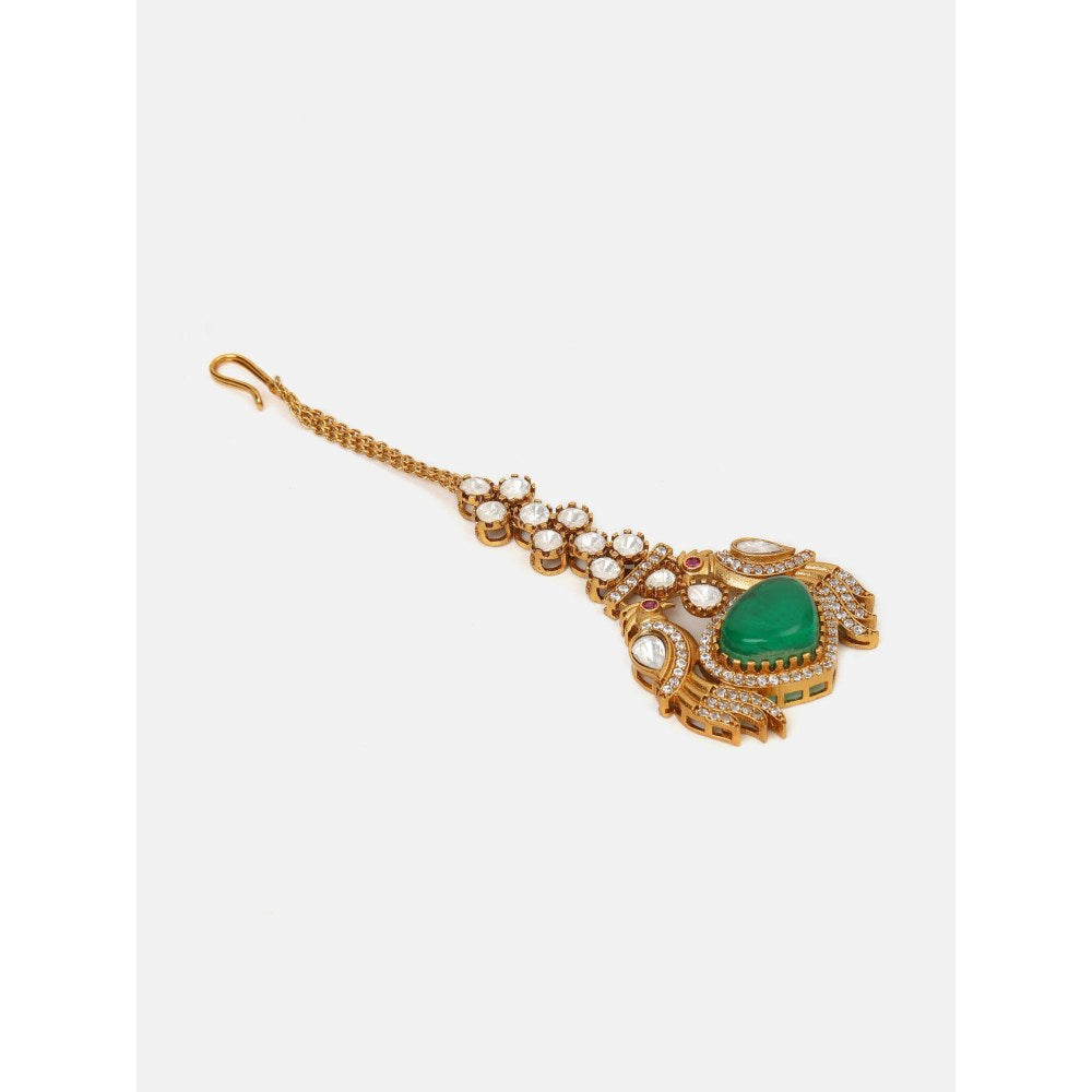 Ruby Raang Studio Heart Kundan Maang Tikka