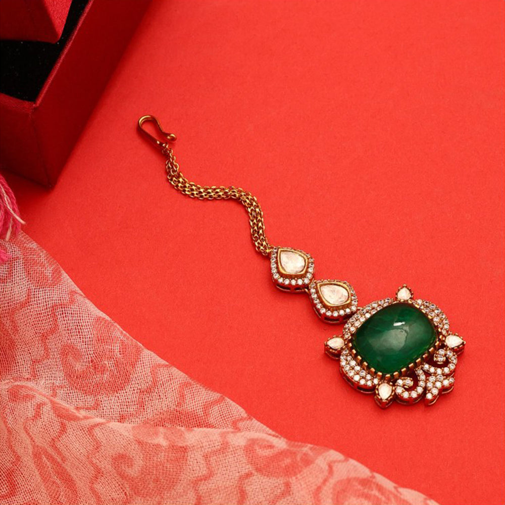 Ruby Raang Studio Green Kundan Tikka