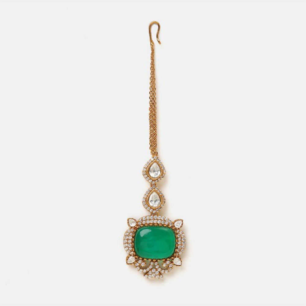 Ruby Raang Studio Green Kundan Tikka