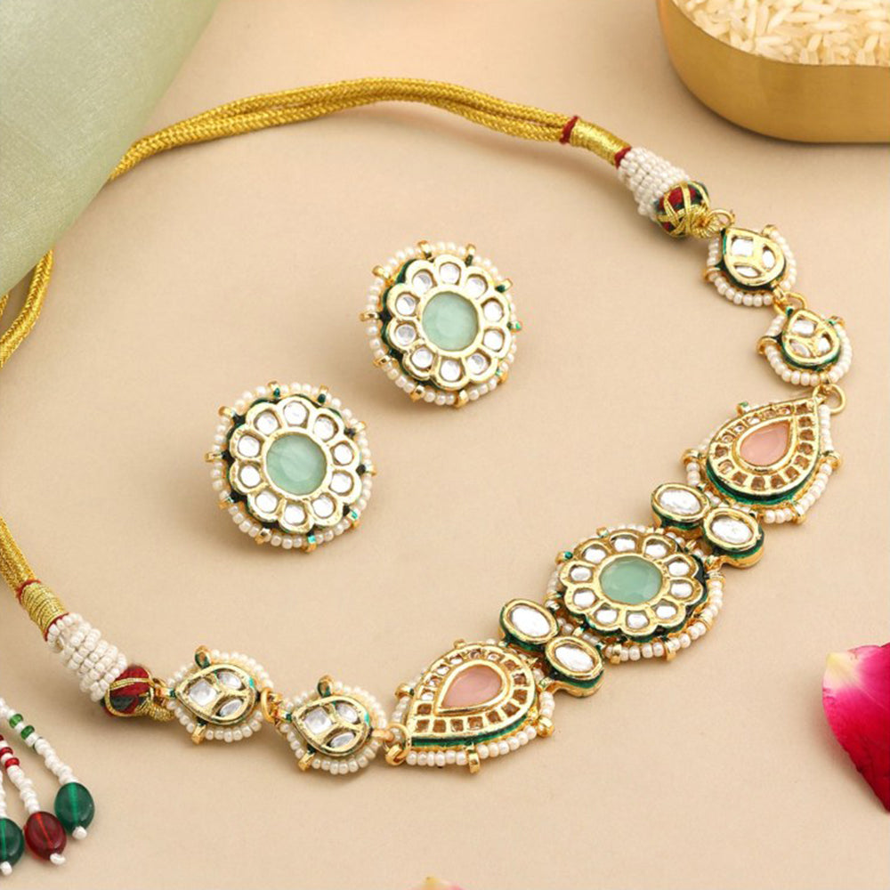 Ruby Raang Studio Multi-Color Kundan Necklace with Earrings