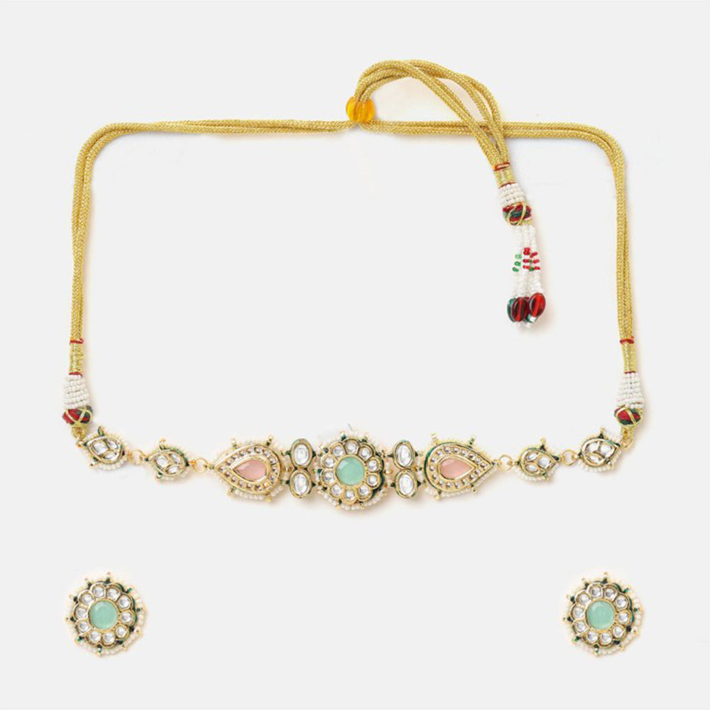 Ruby Raang Studio Multi-Color Kundan Necklace with Earrings