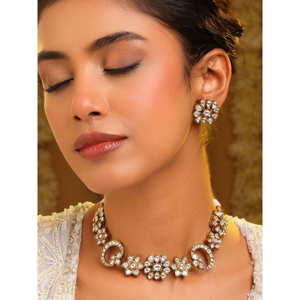 Ruby Raang Studio Radiant Crystal Kundan Necklace with Earrings