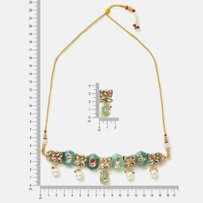 Ruby Raang Studio Antique Kundan Stone Work Kundan Necklace with Earrings