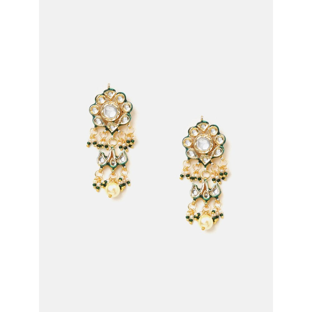 Ruby Raang Studio White Floral Kundan Necklace with Earrings and Maang Tikka