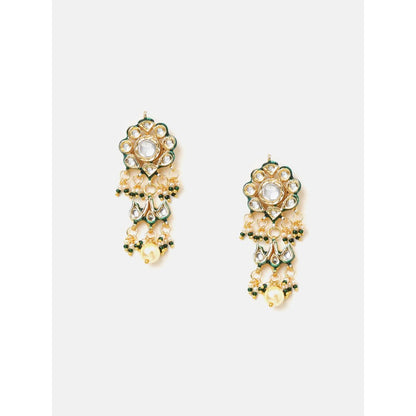 Ruby Raang Studio White Floral Kundan Necklace with Earrings and Maang Tikka