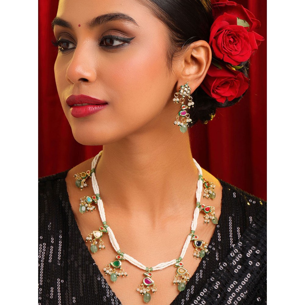 Ruby Raang Studio Regal Multi-Gem Kundan Necklace with Earrings