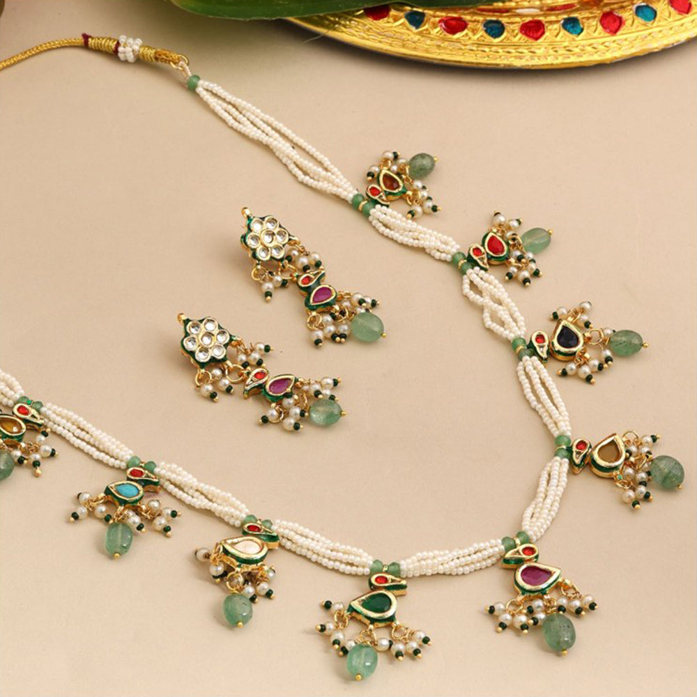 Ruby Raang Studio Regal Multi-Gem Kundan Necklace with Earrings