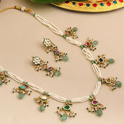 Ruby Raang Studio Regal Multi-Gem Kundan Necklace with Earrings
