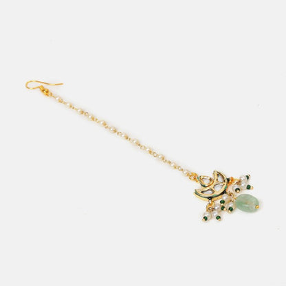 Ruby Raang Studio Pearl Glow Kundan Necklace with Earrings and Maang Tikka