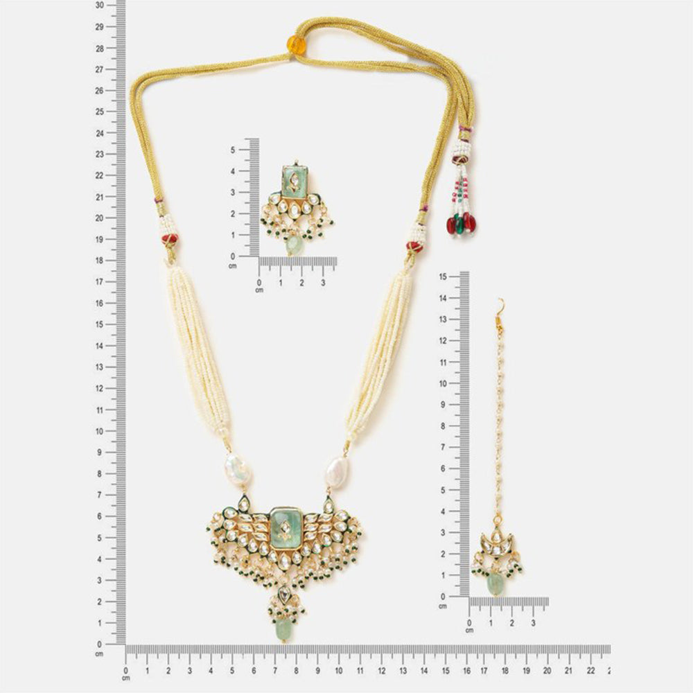 Ruby Raang Studio Pearl Glow Kundan Necklace with Earrings and Maang Tikka