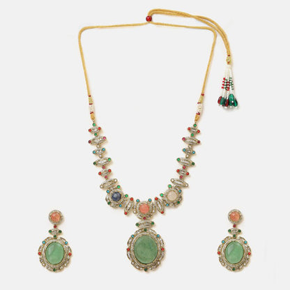 Ruby Raang Studio Navratna Legacy Kundan Necklace with Earrings