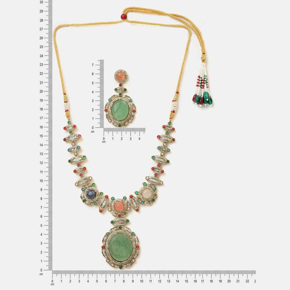 Ruby Raang Studio Navratna Legacy Kundan Necklace with Earrings