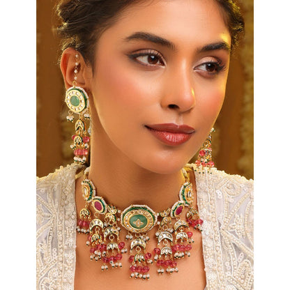 Ruby Raang Studio Kundan Emerald Bloom Kundan Necklace with Earrings