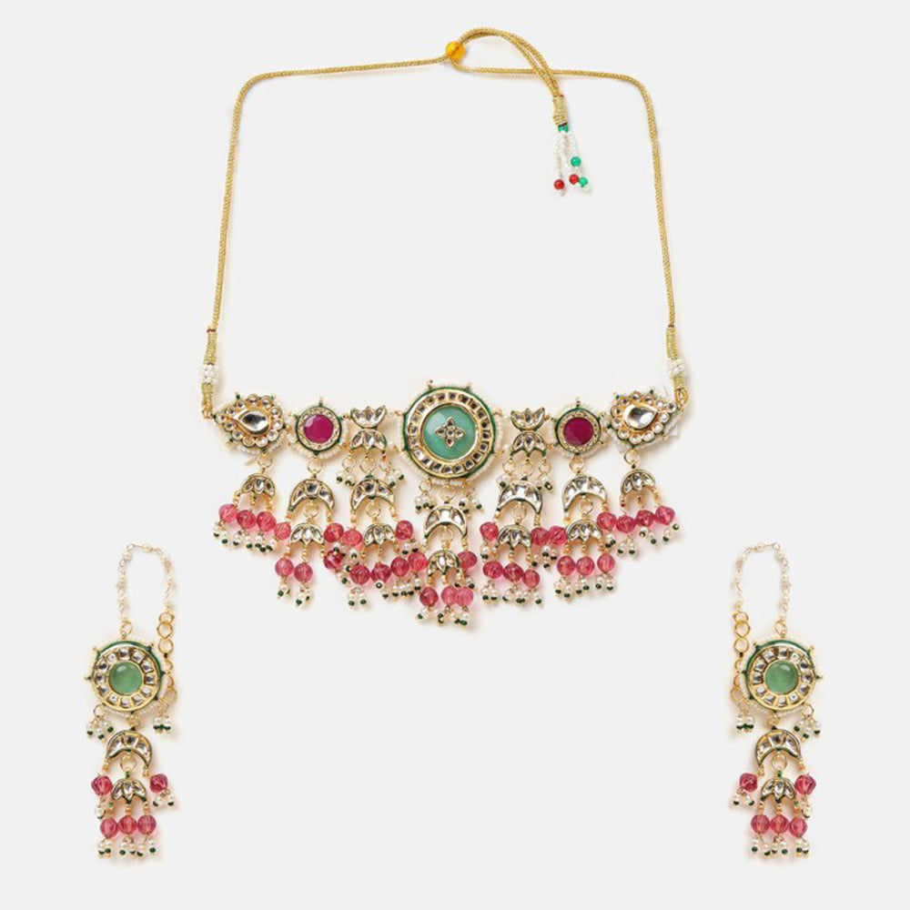 Ruby Raang Studio Kundan Emerald Bloom Kundan Necklace with Earrings
