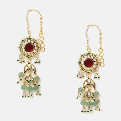 Ruby Raang Studio Green Royal Kundan Necklace with Earrings