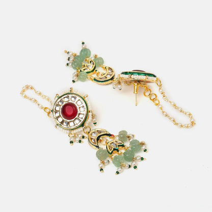 Ruby Raang Studio Green Royal Kundan Necklace with Earrings
