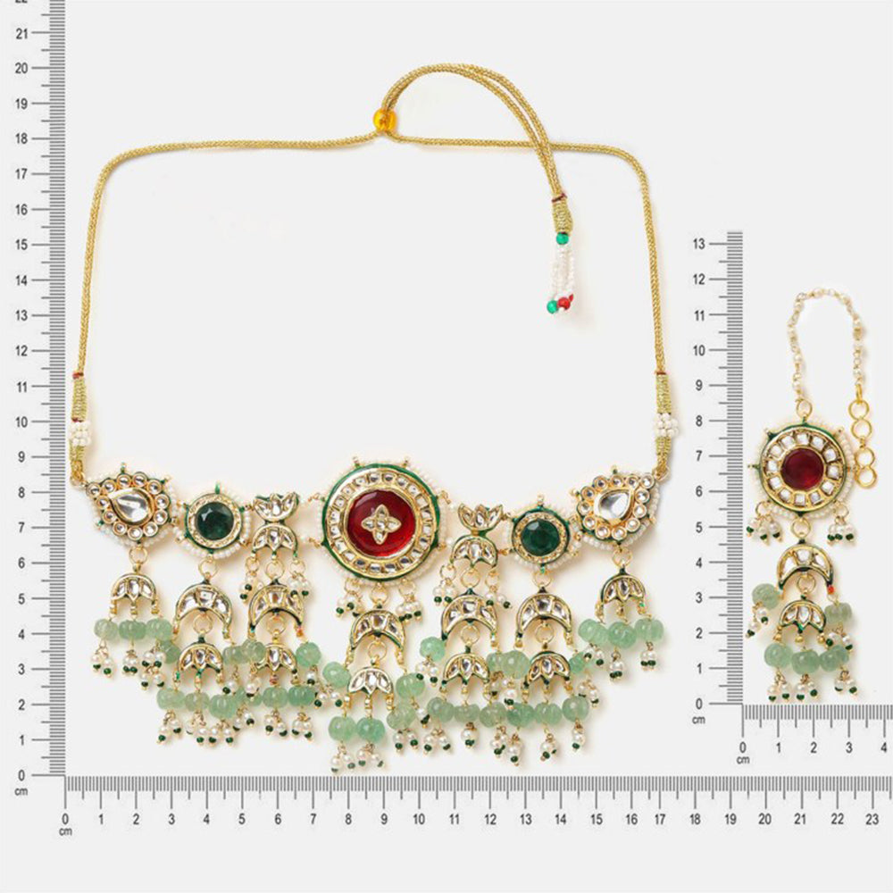 Ruby Raang Studio Green Royal Kundan Necklace with Earrings