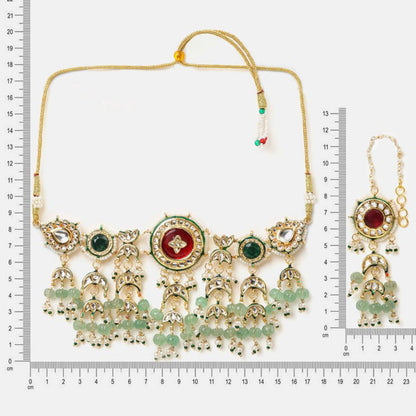 Ruby Raang Studio Green Royal Kundan Necklace with Earrings