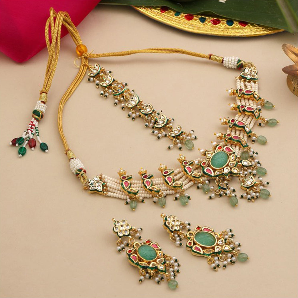 Ruby Raang Studio Rajkumari Kundan Necklace with Earrings and Maang Tikka