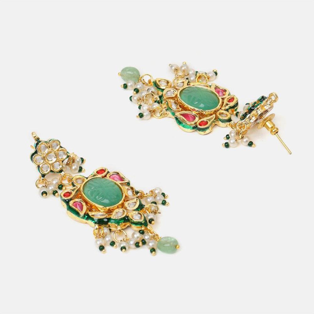 Ruby Raang Studio Rajkumari Kundan Necklace with Earrings and Maang Tikka