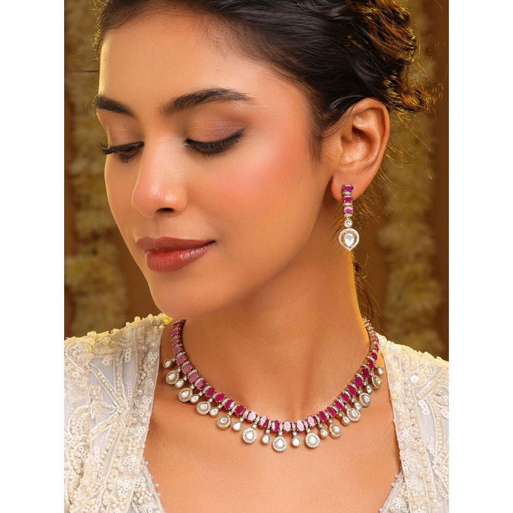 Ruby Raang Studio Pink Kundan Necklace with Earrings