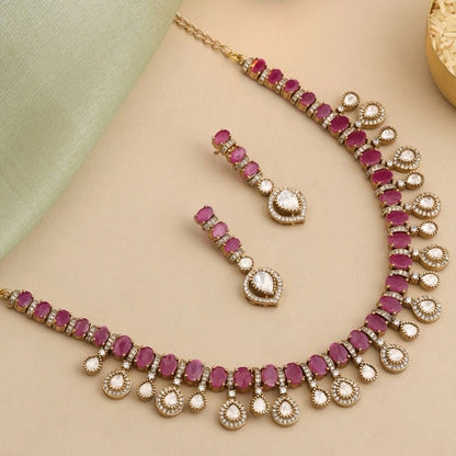 Ruby Raang Studio Pink Kundan Necklace with Earrings
