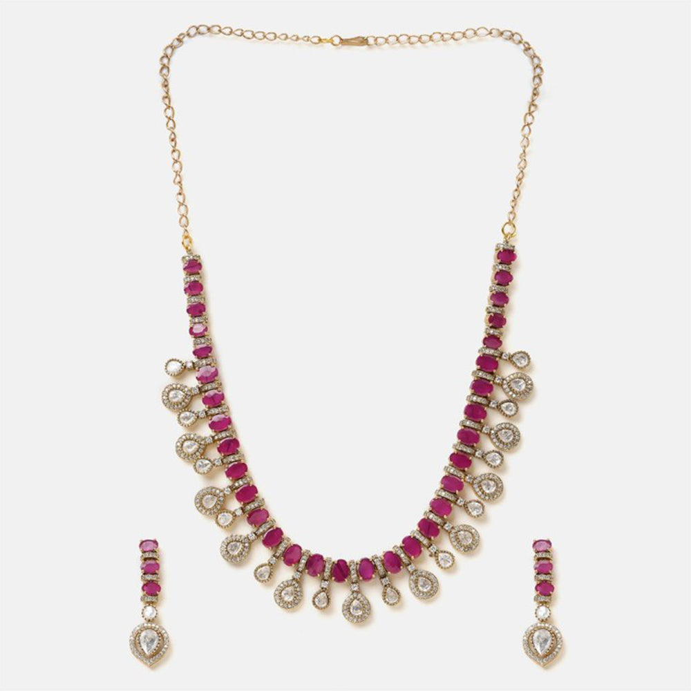 Ruby Raang Studio Pink Kundan Necklace with Earrings