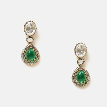 Ruby Raang Studio Green Stone Kundan Necklace with Earrings