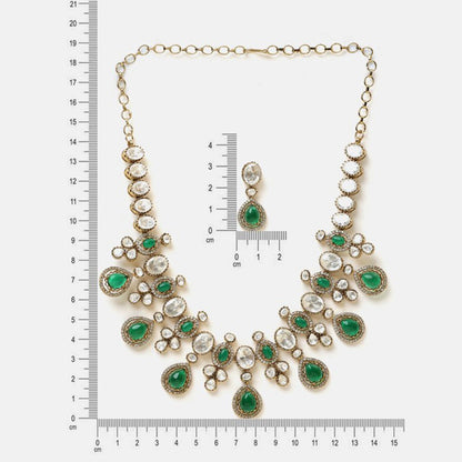 Ruby Raang Studio Green Stone Kundan Necklace with Earrings