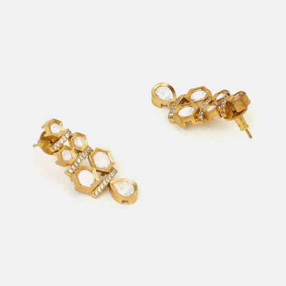 Ruby Raang Studio White 3-Layered Kundan Necklace with Earrings