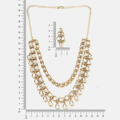 Ruby Raang Studio White 3-Layered Kundan Necklace with Earrings