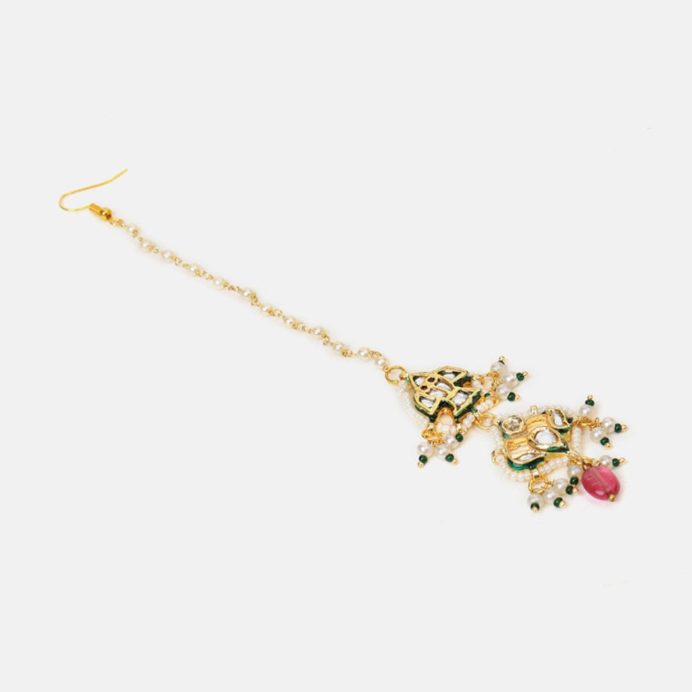 Ruby Raang Studio The Royal Grace Kundan Necklace with Earrings and Maang Tikka