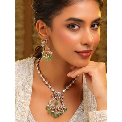 Ruby Raang Studio Green Maharani Kundan Necklace with Earrings