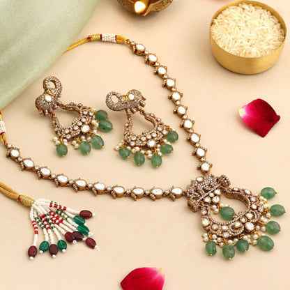 Ruby Raang Studio Green Maharani Kundan Necklace with Earrings