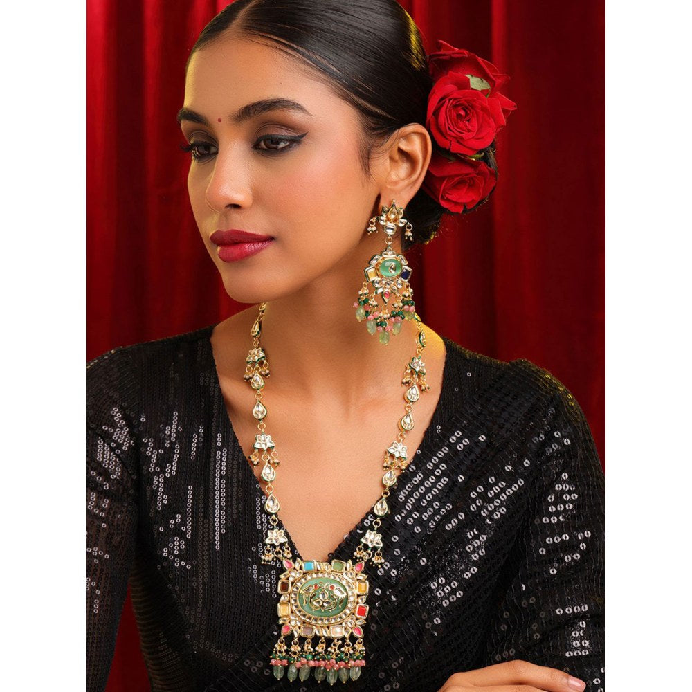 Ruby Raang Studio Multi-Color Kundan Necklace with Earrings