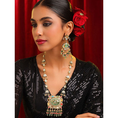Ruby Raang Studio Multi-Color Kundan Necklace with Earrings