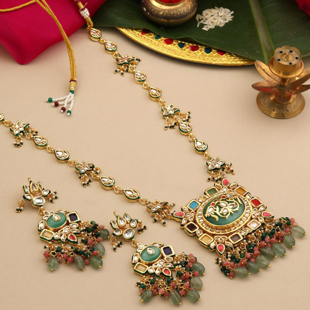 Ruby Raang Studio Multi-Color Kundan Necklace with Earrings