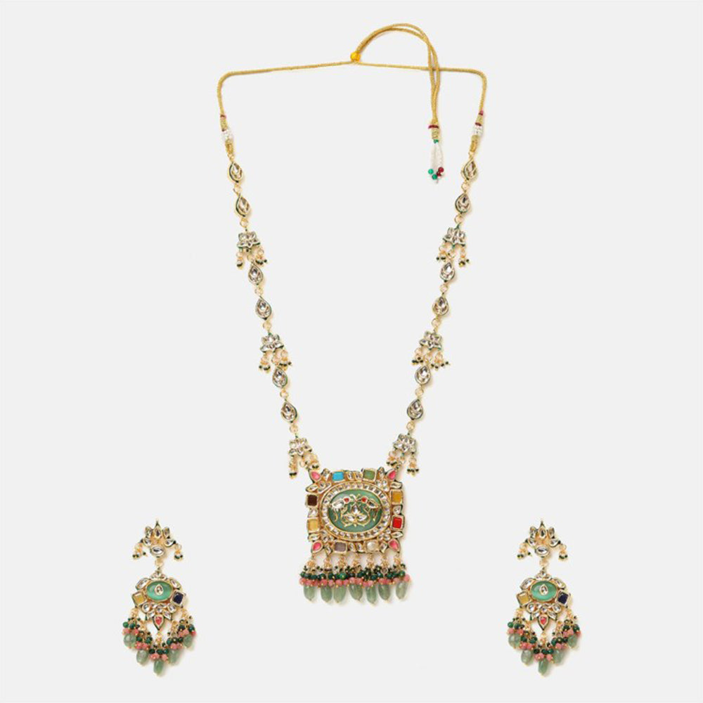Ruby Raang Studio Multi-Color Kundan Necklace with Earrings