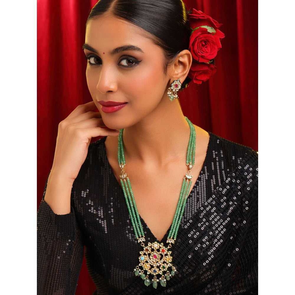 Ruby Raang Studio Multi-Color Long Kundan Necklace with Earrings