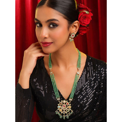 Ruby Raang Studio Multi-Color Long Kundan Necklace with Earrings