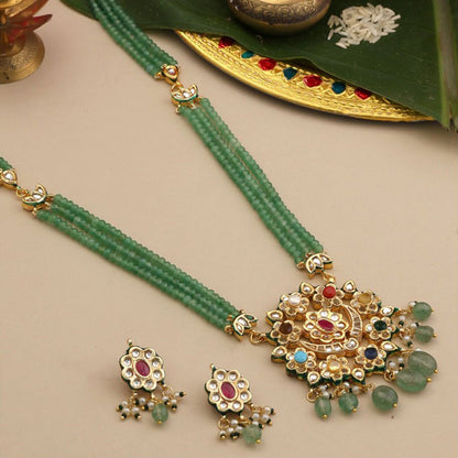 Ruby Raang Studio Multi-Color Long Kundan Necklace with Earrings