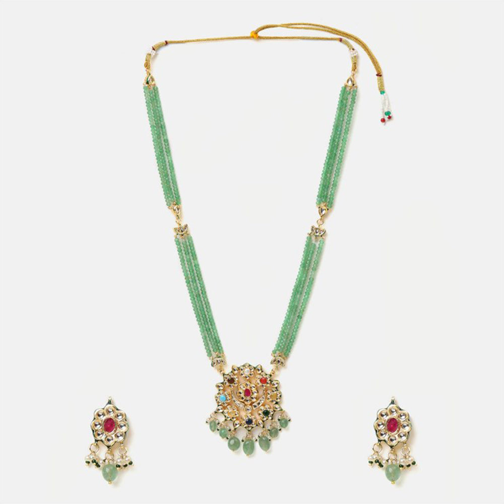 Ruby Raang Studio Multi-Color Long Kundan Necklace with Earrings
