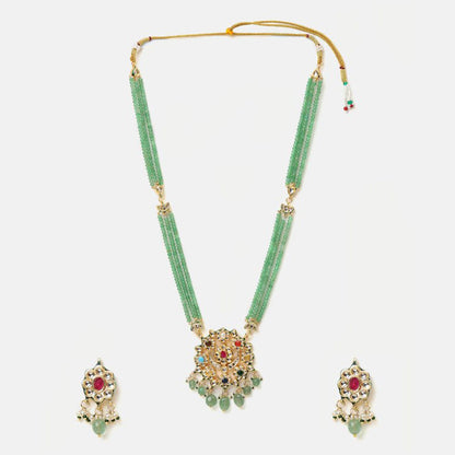 Ruby Raang Studio Multi-Color Long Kundan Necklace with Earrings