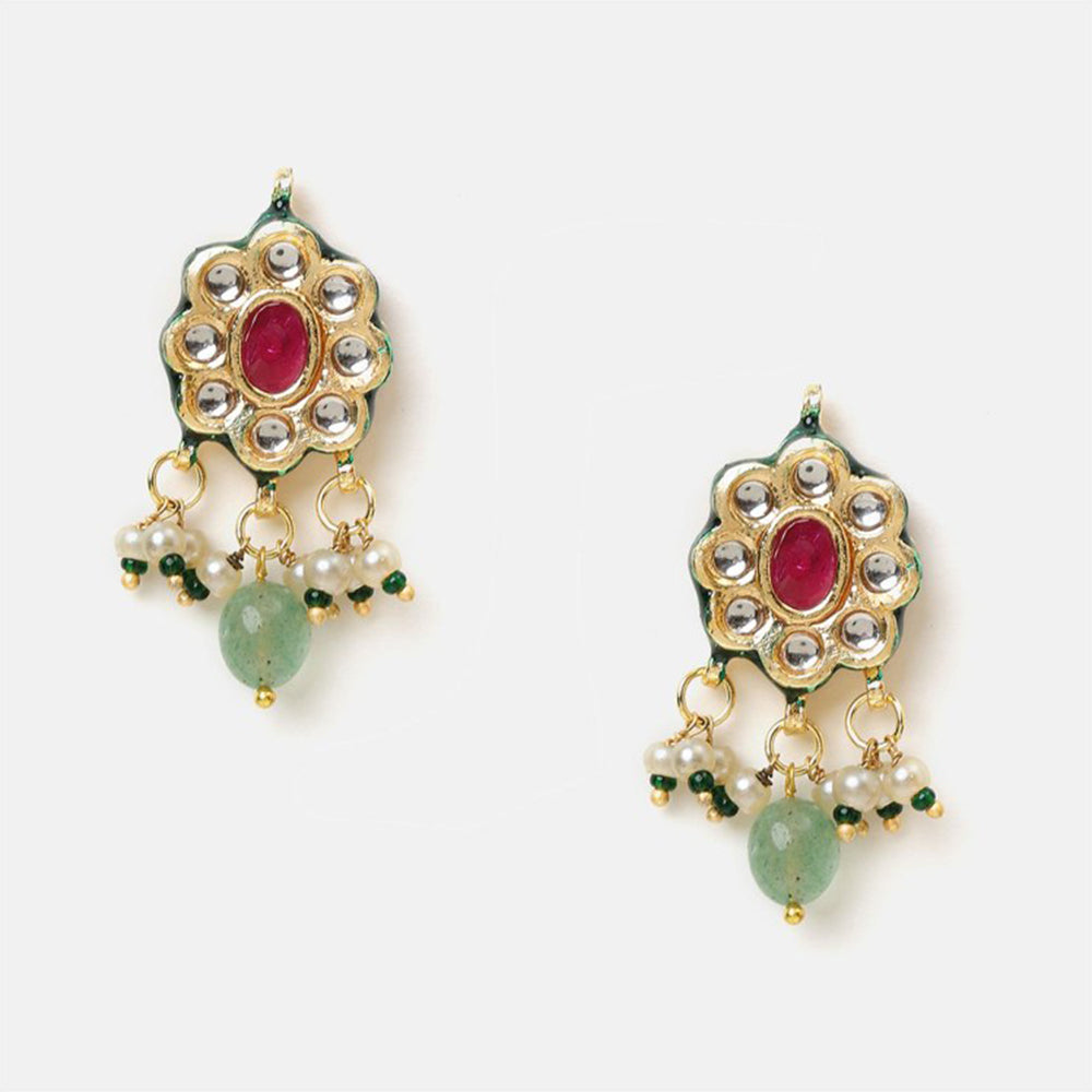 Ruby Raang Studio Multi-Color Long Kundan Necklace with Earrings