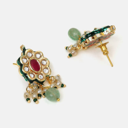 Ruby Raang Studio Multi-Color Long Kundan Necklace with Earrings